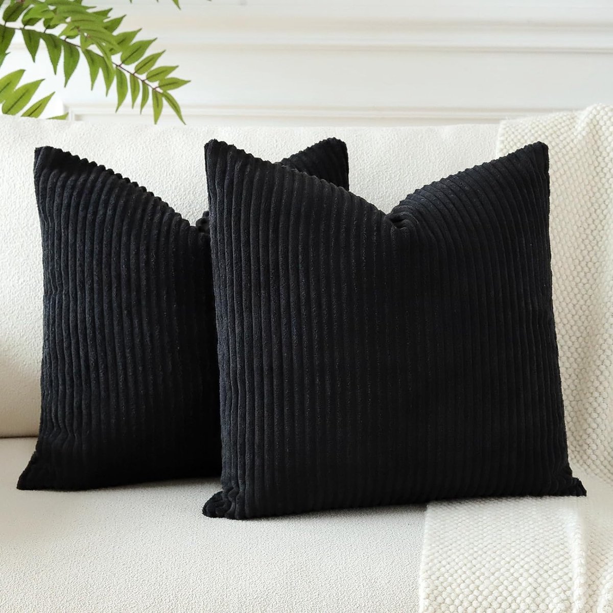Goodivery ® Stijlvolle Zacht Ribfluweel Kussenhoezen voor Sofa en Woonkamer, 40 x 40 cm, Set van 2, Zwart