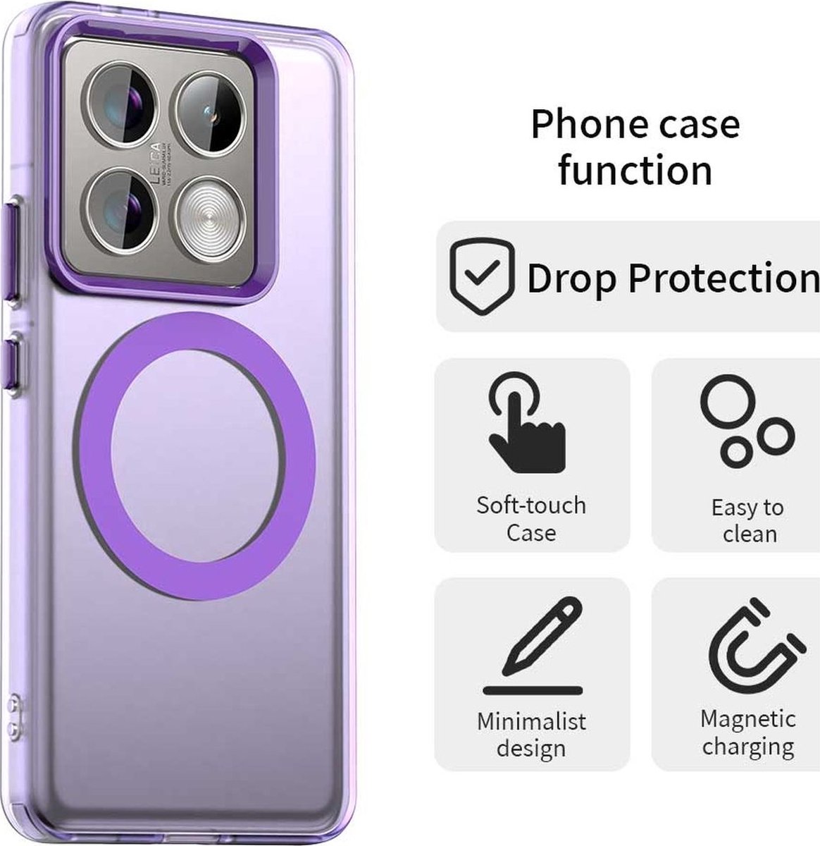 Mobigear Hoesje geschikt voor Xiaomi 14T Pro MagSafe Telefoonhoesje Hardcase | Mobigear Shockproof Backcover | Geschikt voor MagSafe | Geschikt voor Draadloos Opladen met Magnetische Ring | Geschikt voor MagSafe Case - Paars