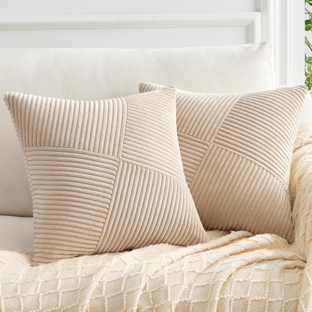 Goodivery ® Set van 2 Decoratieve Kussenhoezen van Zacht Corduroy met Windmolenpatroon
