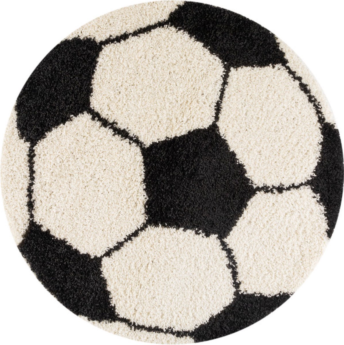 Fun Voetbal Kinderkamer Rond Vloerkleed Hoogpolig Zwart Wit- 100 CM Ø