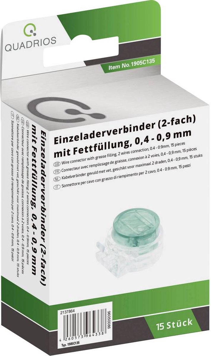 Quadrios 1905C135 Draadconnector Flexibel: 0.13-2.19 mm² Massief: 0.13-0.65 mm² Aantal polen: 2 15 stuk(s) Groen