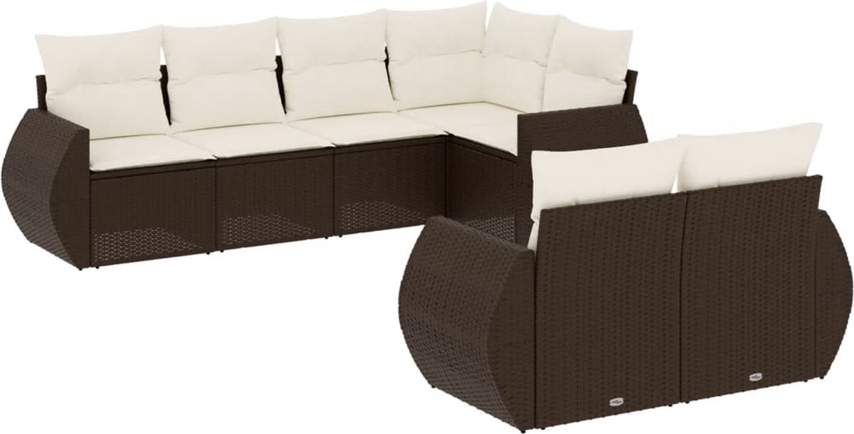 vidaXL 7-delige - Loungeset - met - kussens - poly - rattan - bruin