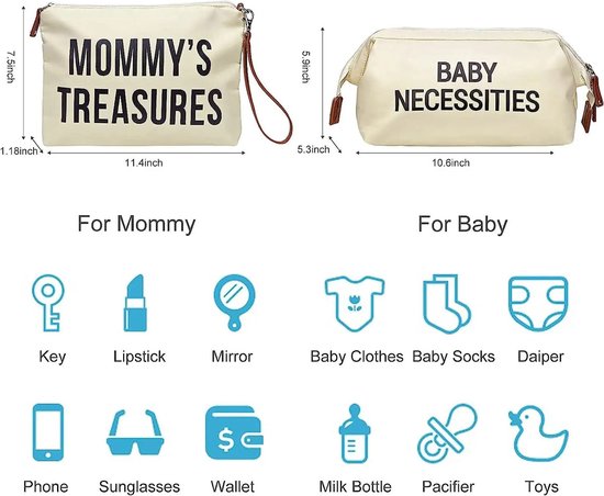 Eszenzics™ Luiertas 'Sep' - Luxe afwerking - 3-delige set - Trendy ontwerp - Verzorgingstas - Babytas - Cremewit - Reistas - Weekendtas - Moeder - Baby van Eszenzics™ — afbeelding 2