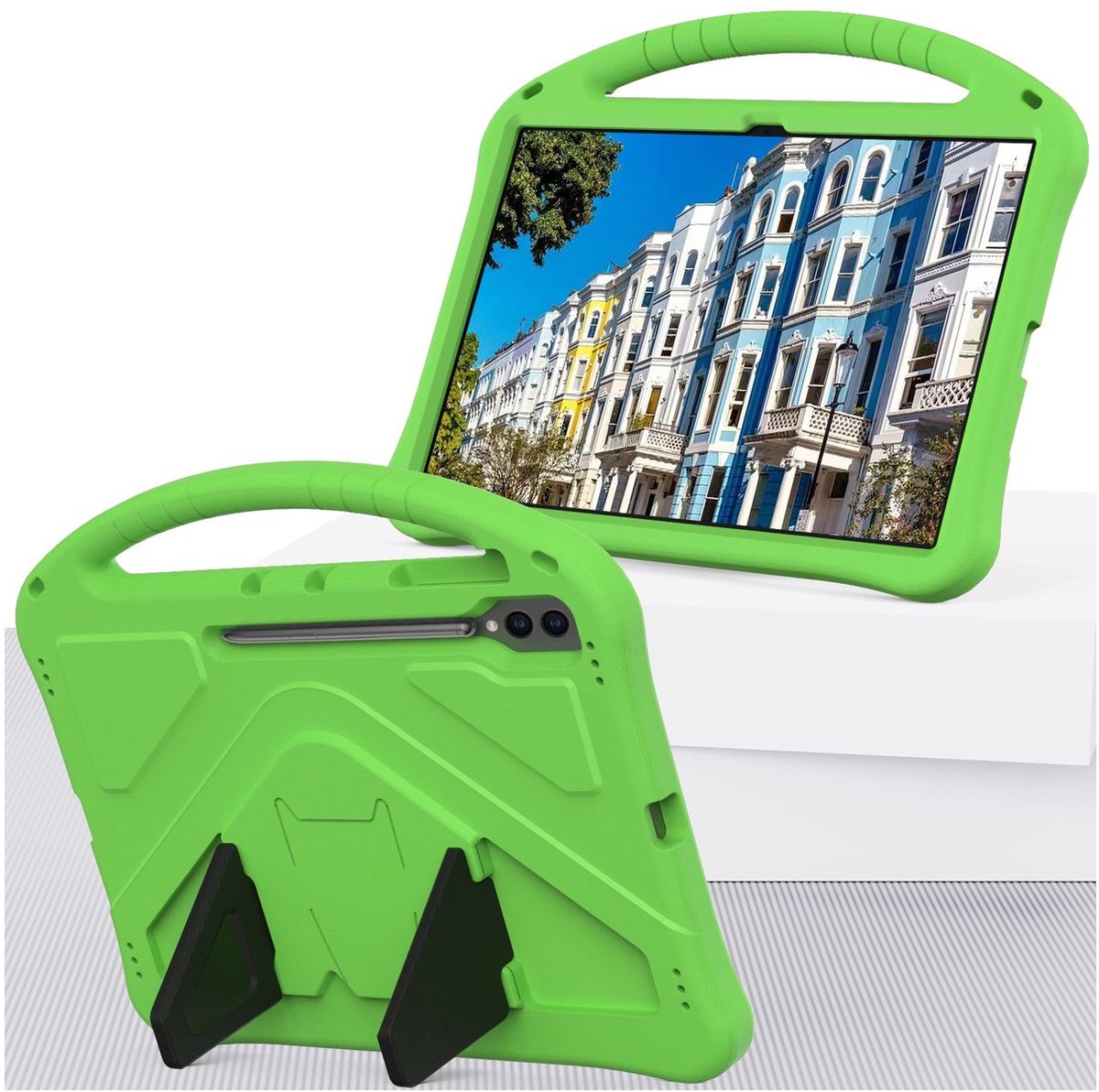 Mobigear Tablethoes geschikt voor Samsung Galaxy Tab S10 Ultra Kinder Tablethoes met Handvat | Mobigear AeroArmor - Groen