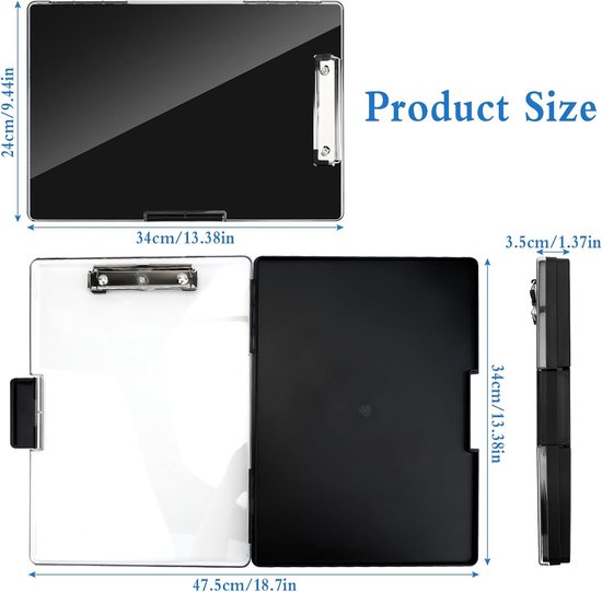 Goodivery ® Tableau d'écriture de rangement en plastique A4 avec couvercle et option de suspension