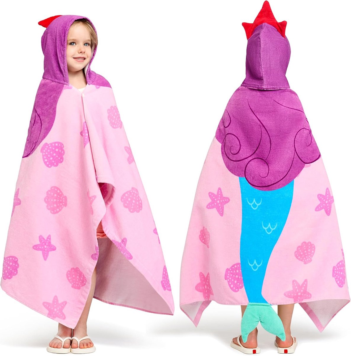 JGS ® Kinder Poncho Handdoek met Kap voor Strand en Zwembad - Zacht en Absorberend