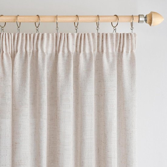 TOPICK Linnengordijnen, bloementordijnen met plooiband, lichtdoorlatend, boerderij, lange gordijnen, raamsjaal voor woonkamer, slaapkamer, raam, set van 2, 140 x 225 H (cm), grijs op beige