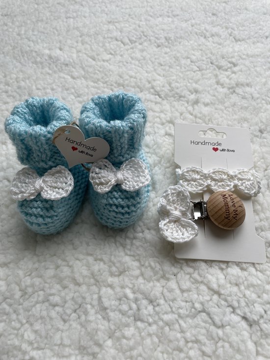 Maminobaby.nl baby geschenkset jongens | Handgemaakt | Babyslofjes | Speenkoord | Kraamcadeu | Babyshower — afbeelding 5
