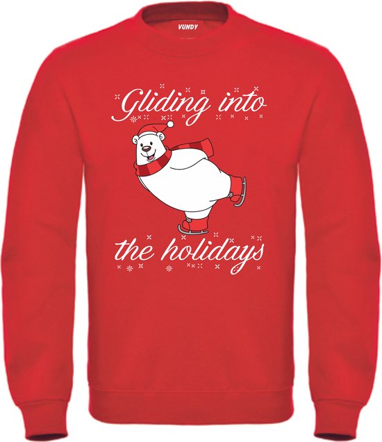 Kersttrui Gliding Into The Holidays | Foute Kersttrui Dames Heren | Kerstcadeau | Kerstpakket | Rood | maat 3XL
