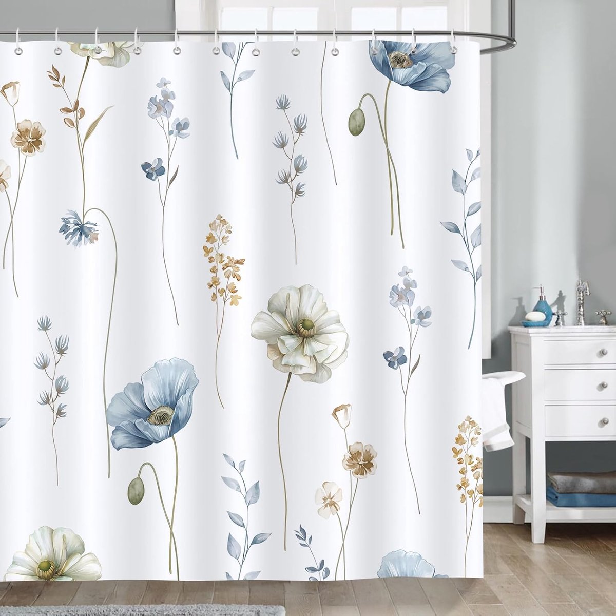 Bonhause Douchegordijn - Waterdicht - Schimmelwerend - 180 x 180 cm - Aquarelbloemen - 100% Polyester