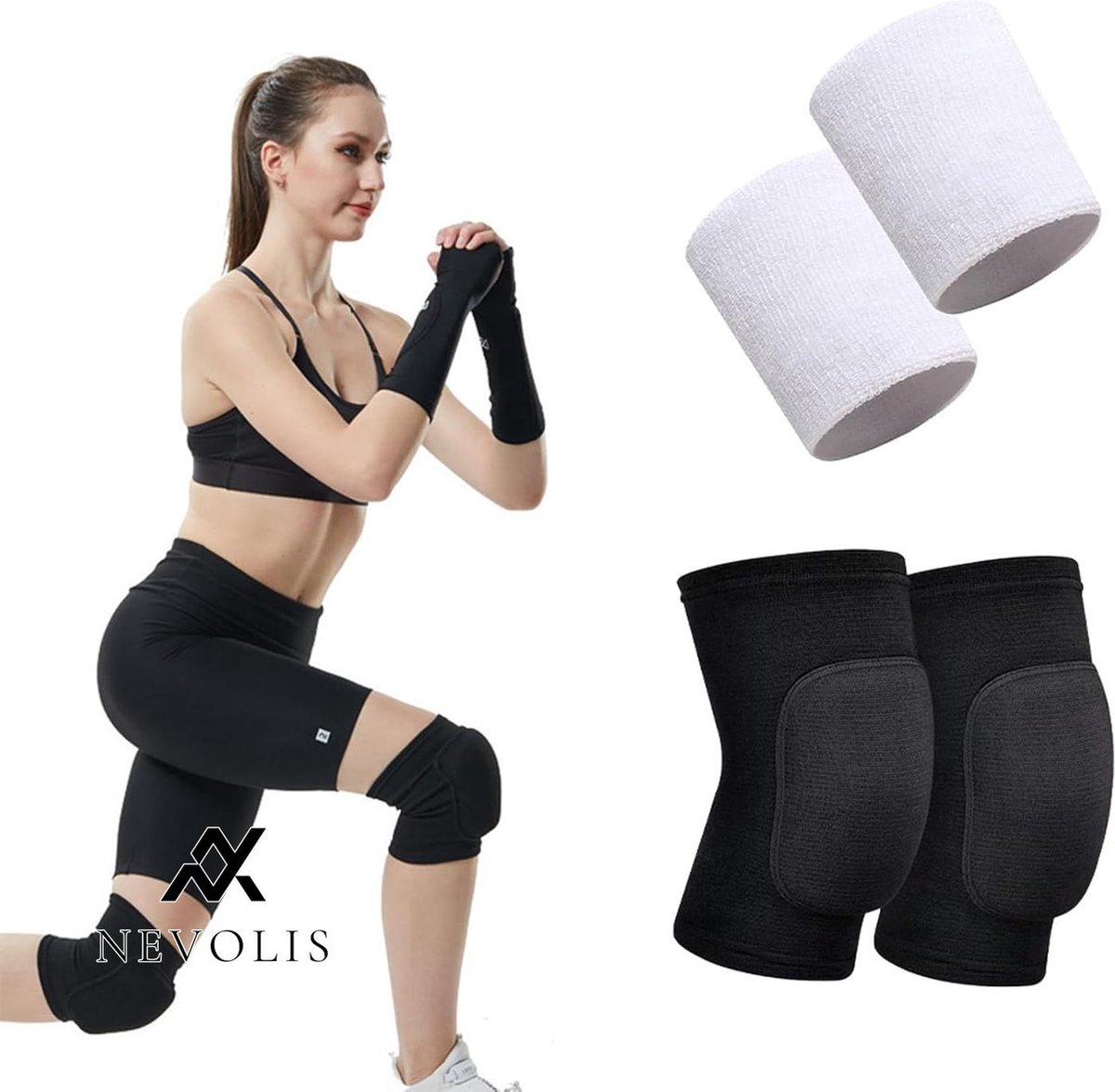 Nevolis Kniebrace voor volleybal dansen sport zweetbanden pols kniewraps met verdikte pad guard voor basketbal tennis MTB .