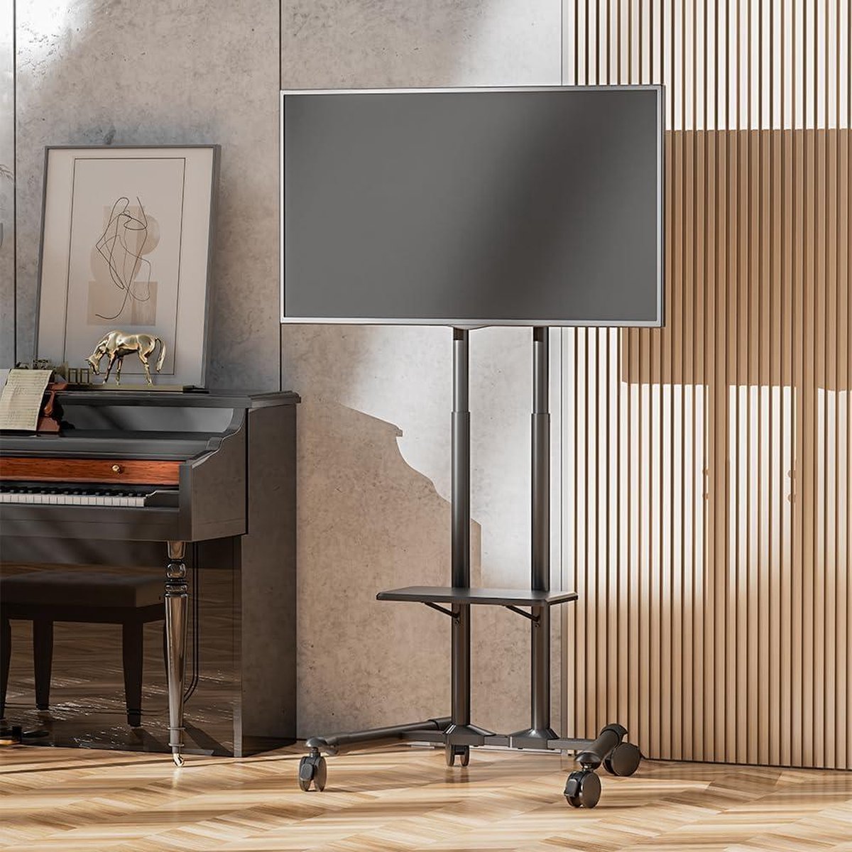 ONKRON Mobiele TV Standaard op Wielen voor 32-65 Inch Scherm, Vloerstandaard Televisie Hoogte Verstelbare tot 50 kg - TV Meubel Verrijdbaar VESA 100x100-600x400 mm/Vloer TV Standaard TS1351-W Wit
