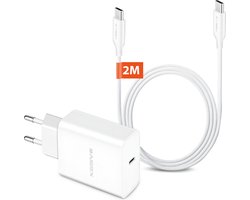 USB C Adapter 25W snellader met USB C naar USB C kabel - 2 Meter - Geschikt voor Samsung Galaxy Tab A7, A8, A9, S20, S24, S23, S22, S21 FE Ultra Plus