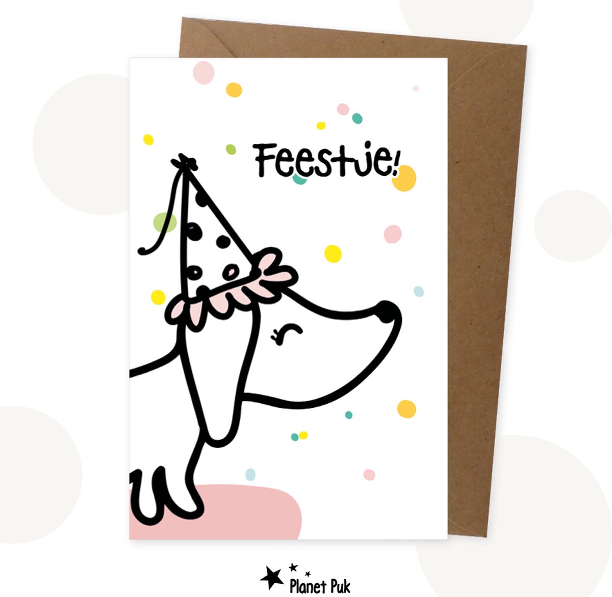 Set luxe uitnodigingen - Lotje de Teckel | 10 grote Uitnodigingen inclusief envelop en leuke sluitsticker! | Uitnodiging kinderfeestje | Planet Puk