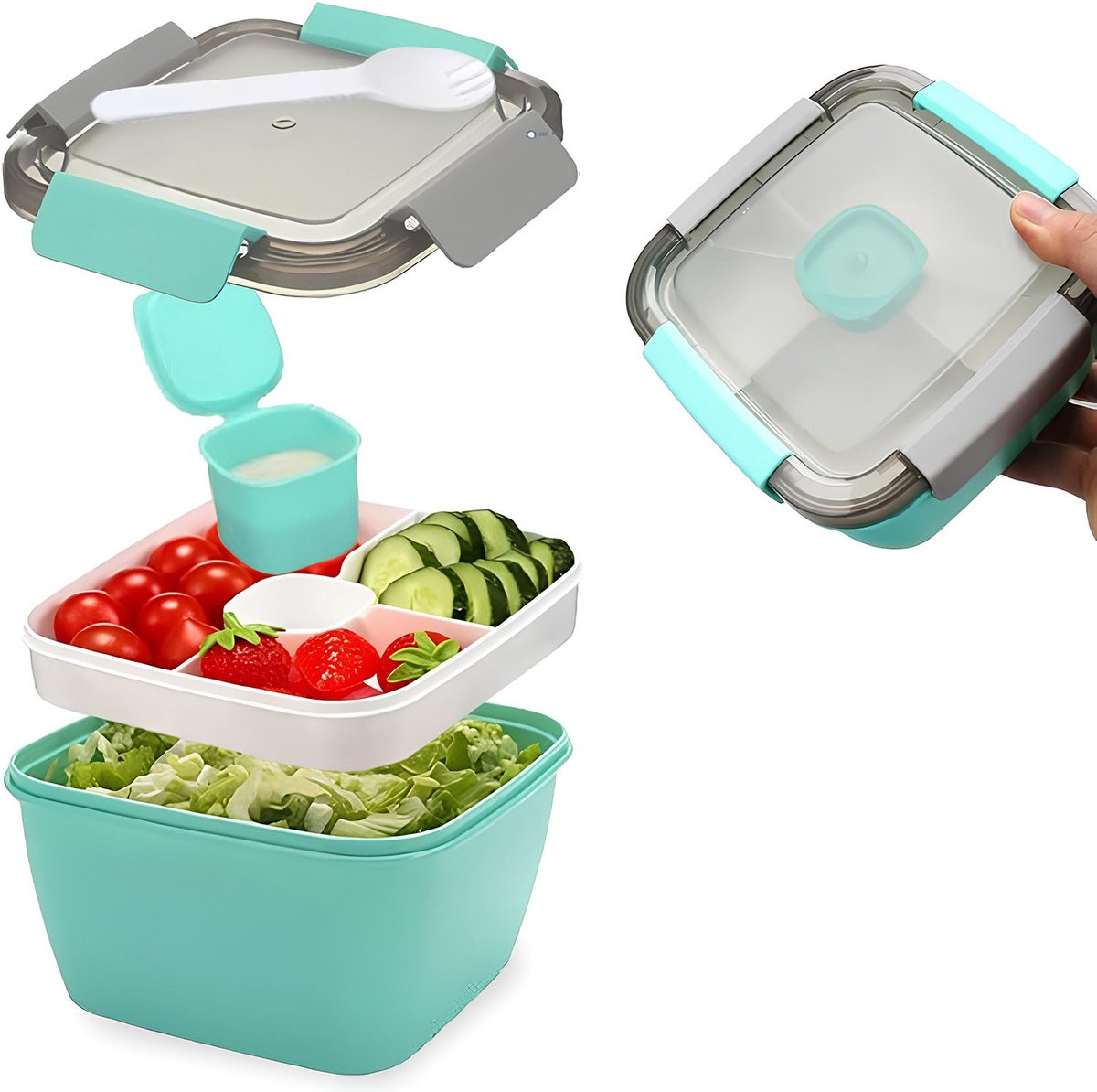 Crynuo Lunchbox - Bentobox - met onderverdeelde compartimenten - 1.1 L - Green