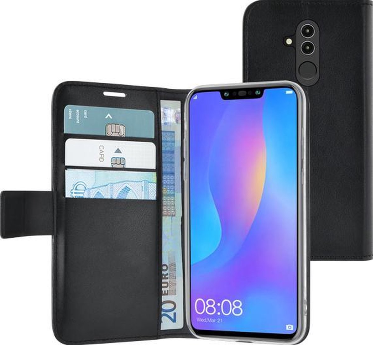 Azuri walletcase - magnetic closure & 3 cardslots - zwart - Huawei Mate 20 Lite