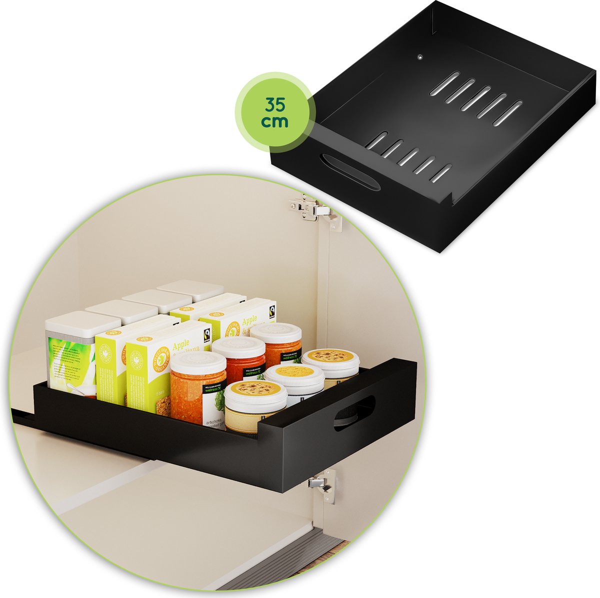 Keukenkast organizer ladesysteem - Gootsteenkast Organizer - Schuiflade Keukenkast Zwart - Uitschuifbare Lade Maken 35 CM