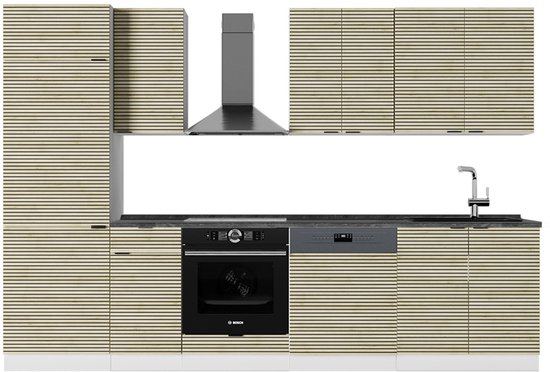 Vicco Fame- Line Meuble de cuisine complet – 300 cm, WB Panneau Chêne anthracite/blanc