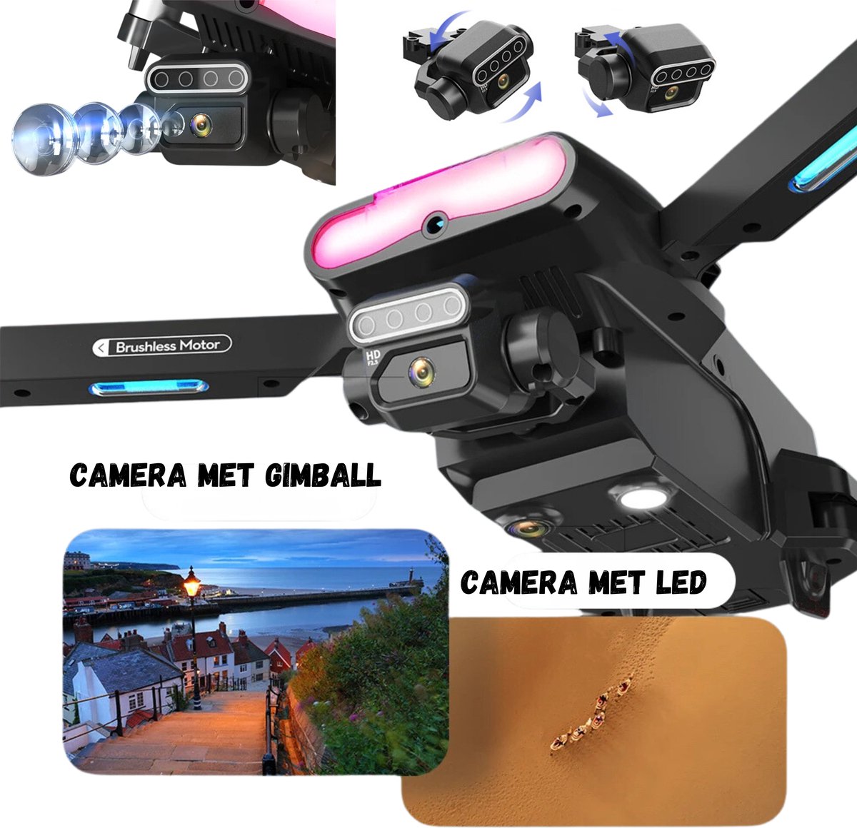 SefSay Spider Max Drone - Drone met dubbele ESC HD camera - Camera met Gimball en Led - RGB LED - Obstakel Ontwijking - Borstelloze motoren - 3 batterijen en een opbergtas - Geschikt voor kinderen en volwassenen – foto 2