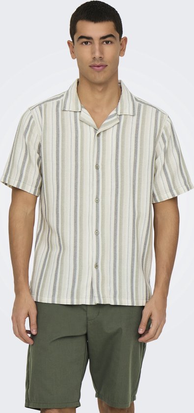 ONLY & SONS ONSTREV LIFE REG STRIPE SS SHIRT NOOS Heren Overhemd - Seagrass Multi Stripe