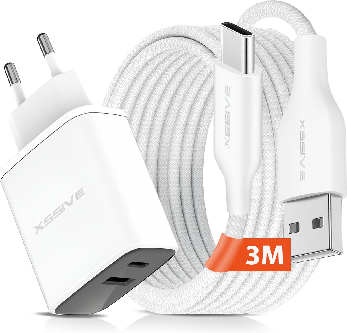Adaptive Fast Charge Set - 3 Meter - USB naar USB-C Kabel - USB-C & USB-A Poort - Super Snellader