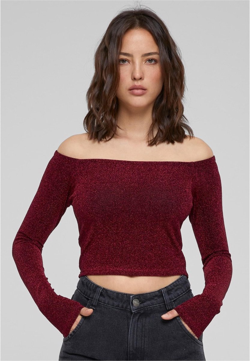 Urban Classics Off shoulder Glitter Longsleeve top S Rood