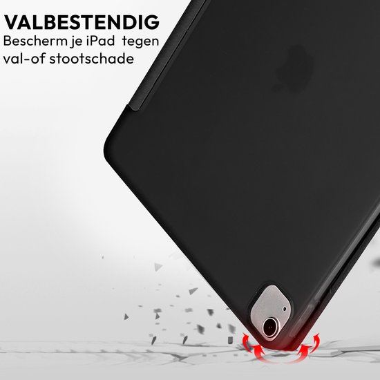 Valbestendige zwarte iPad hoes met verhoogde randen, die impact absorbeert.