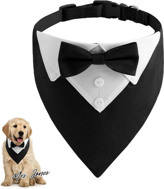 HACRAHO Formele hondensmoking bandana, 1 stuk hondensmoking katoenen bandana hond bruiloft kraag met vlinderdas en nekband verstelbaar zwart huisdier kostuum vlinderdas halsdoek voor grote en
