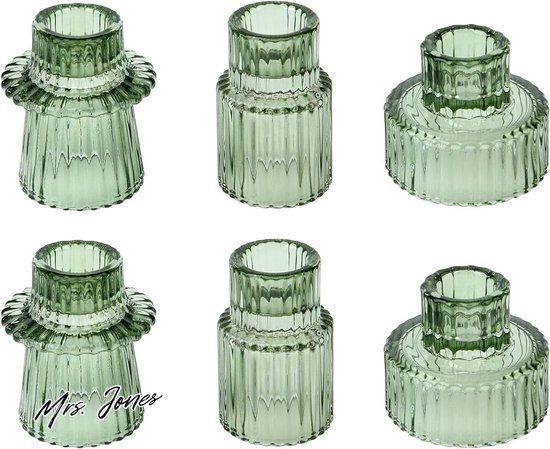 Viitech Kaarsenhouder glas, set van 6 2-in-1 kandelaars, staafkaarsen