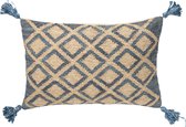 J-Line coussin Rectangle Quadrillage - jute/coton - naturel/bleu