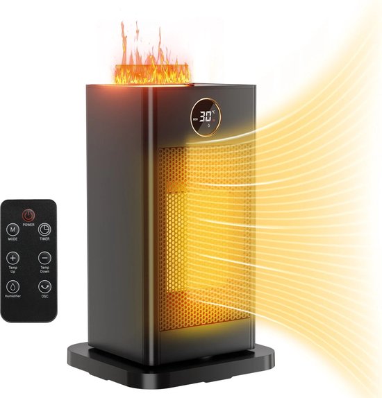 Rustive Ventilator Kachel 1500W - Verwarming - Keramisch - Energiebesparend - 3 Standen - met Afstandsbediening en Timerfunctie - Zwart