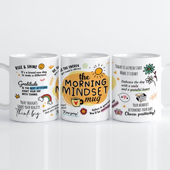Creasowl® - The Morning Mindset mok - Dagelijkse affirmatie mok met positieve spreuken - Verjaardags cadeau - Moederdag - Cadeau voor moeder - Cadeau voor vrouw - Koffiemok - Theemok - Mok met quotes - Kerst Cadeau - Mok met spreukjes