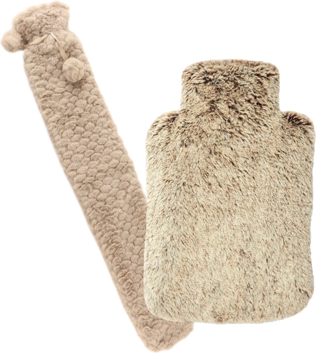 Goedkoopste MARBEAUX Warmwaterkruik - Set 2 Stuks - Lange Warmwaterkruik - met Zachte Hoes - Beige - Pittenzak - Magnetron - Kersenpitkussen