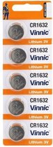 5 Stuks (1 Blister a 5st) Vinnic CR1632 125mAh 3V Lithium Knoopcel Batterij