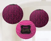 Amscan Lampionnen Happy Birthday Zwart/roze 24 Cm 3 Stuks
