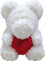 Rose bear Alinas - Teddy beer hart wit - Roosbeer| Rosebear |Teddy Beer - Rozen | Roos | Bloemen |Verjaardagscadeau| Moederdag | Liefde | Rood | 40 CM | Valentijnscadeau | Inclusief Giftbox