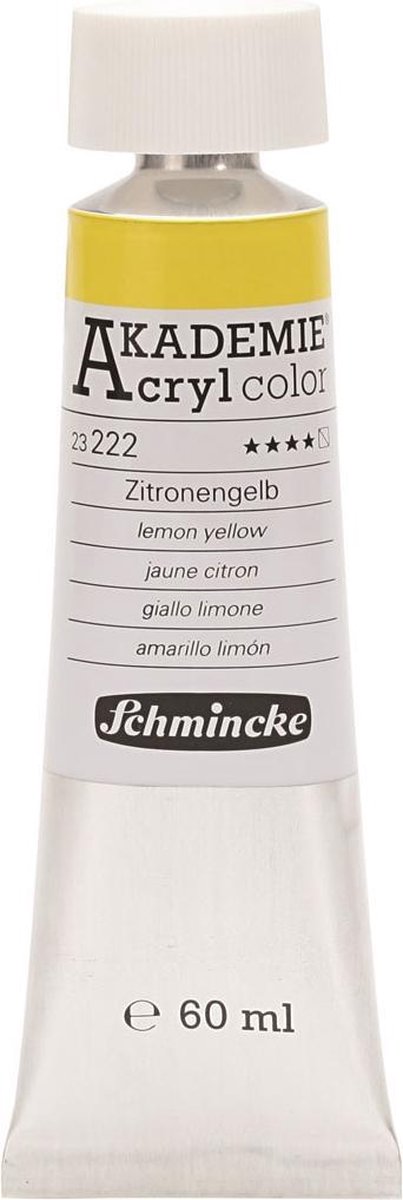 Schmincke AKADEMIE® Acryl color, semi-transparent, good fade resistant, 60 ml, lemon yellow (222)