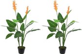 2x Groene Strelitzia/paradijsvogel kunstplanten 110 cm in zwarte pot - Kunstplanten/nepplanten