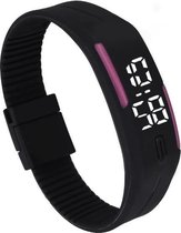 LED Horloge Kinderen Tieners - Rubber - 20 mm – Zwart / roze – geschikt vanaf 12 jaar - I-deLuxe verpakking