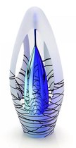 Glazen urn. Asbestemming. "Spirit" (ziel) blauw krakelé. 19 cm hoog.