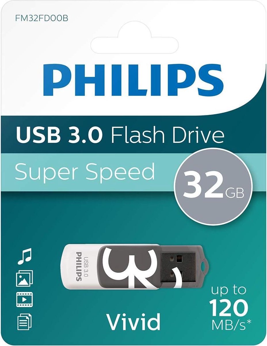 Philips FM32FD00B USB flash drive 32 GB USB Type-A 3.0 (3.1 Gen 1) Zwart Wit