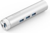 Orico - Aluminium USB3.0 hub met 3 type-A poorten 1 Ethernet poort - Type-C & Type-A - 5Gbps - 10/100/1000Mbps - RTL Controller - Zilver