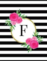 Black and White Striped Pink Floral Monogram Journal with Letter F