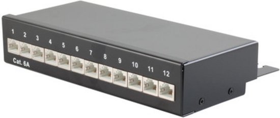 CAT6a Gigabit Desktop Patch Panel 1U met 12 poorten - afgeschermd / zwart