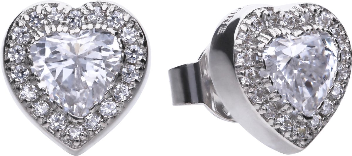 Diamonfire entourage oorknoppen - zilver gerodineerd - hart - zirkonia - 9.0 x 8.4 mm
