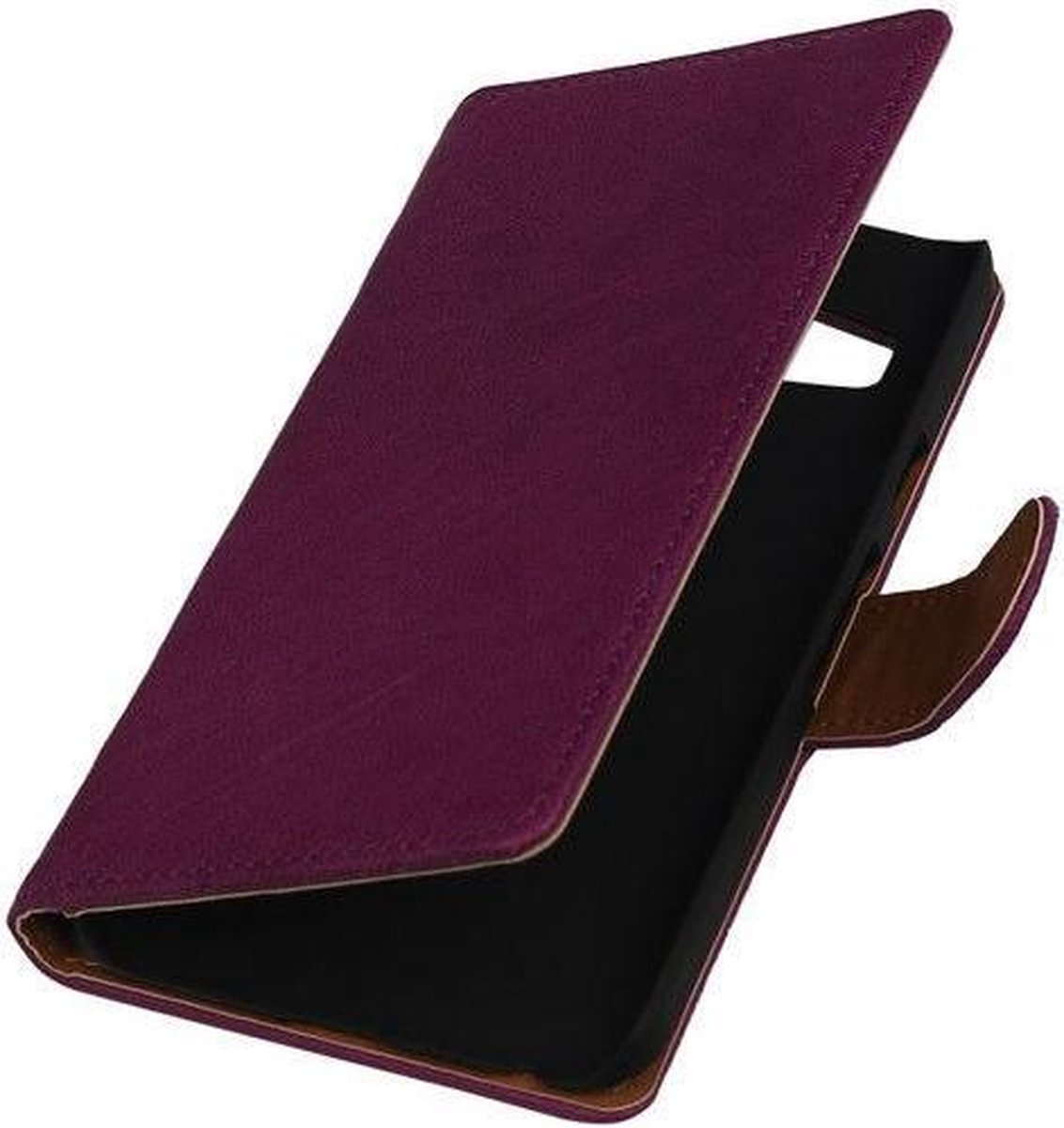 Paars echt leder bookcase voor de Samsung Galaxy J1 bookcase hoesje