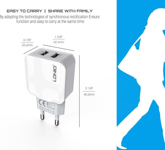 Oplaad Stekker met 2 USB Poorten - 2.4A