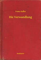 Rode kaft van 'Die Verwandlung' door Franz Kafka, met gele tekst.