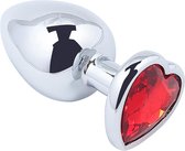 Banoch - Buttplug Coeur Rouge  Small -Metaal - Hartje - Diamant Steen Rood