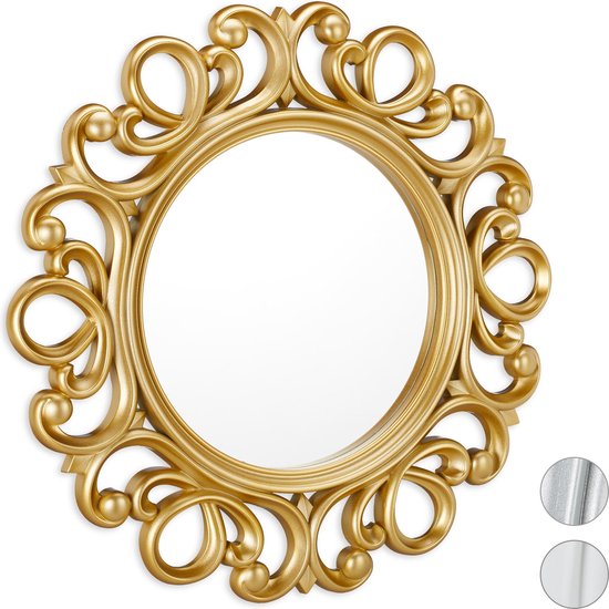 Relaxdays spiegel rond - sierspiegel gang - wandspiegel - design - 50 cm  rond - goud | bol.com